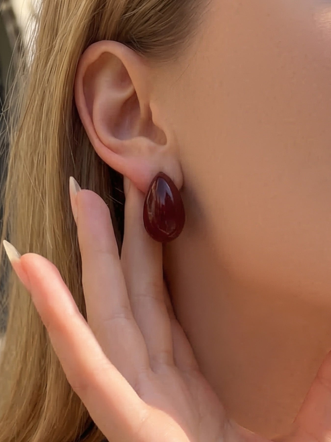 316L Stainless Steel 18K Gold PVD Red Enamel Waterdrop Earrings - Red Enamel Waterdrop Earrings Wholesale Stainless Steel Jewelry - Sensitive Skin Friendly - Detail 15