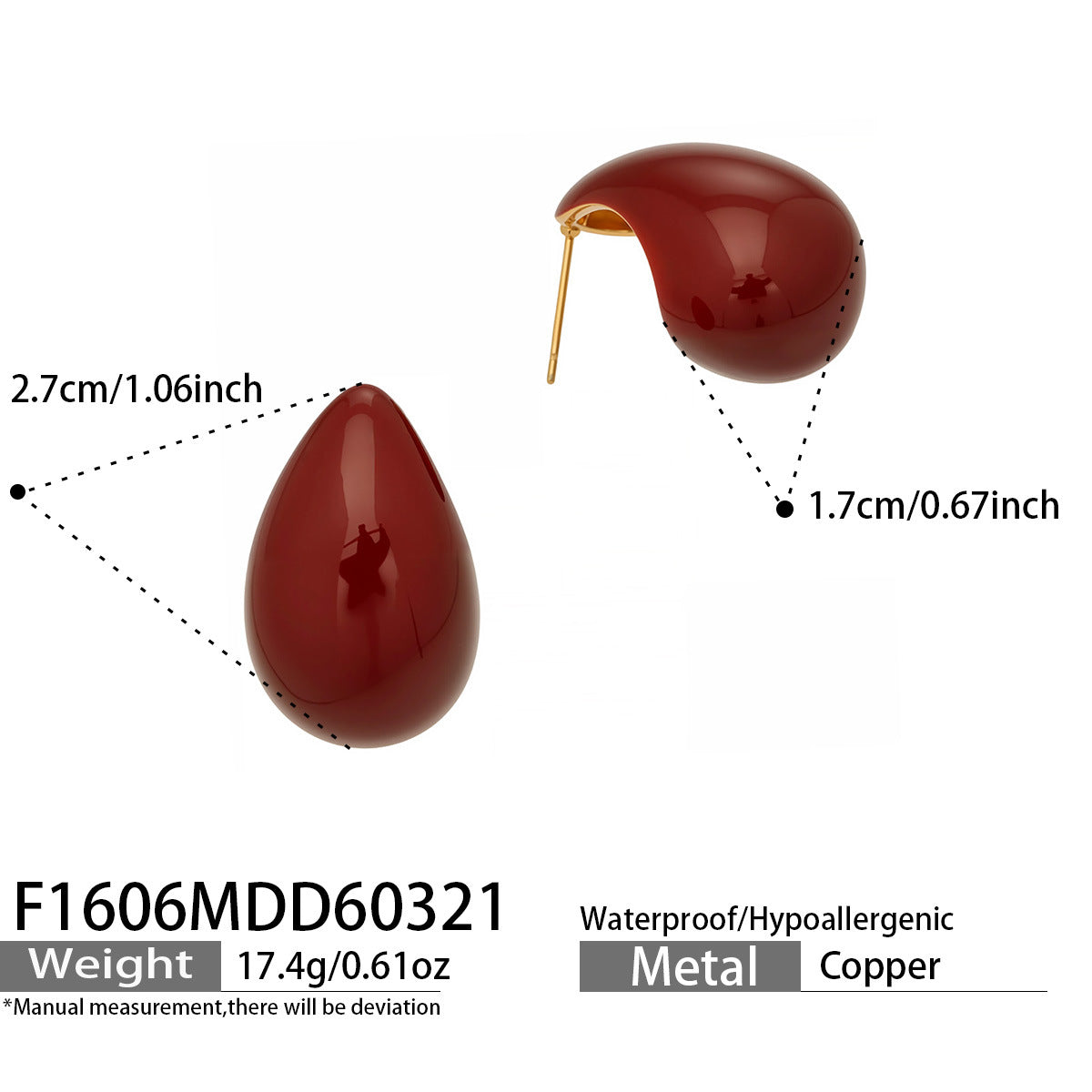 316L Stainless Steel 18K Gold PVD Red Enamel Waterdrop Earrings - Red Enamel Waterdrop Earrings Wholesale Stainless Steel Jewelry - Sensitive Skin Friendly - Detail 16