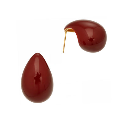 316L Stainless Steel 18K Gold PVD Red Enamel Waterdrop Earrings - Red Enamel Waterdrop Earrings Wholesale Stainless Steel Jewelry - Sensitive Skin Friendly - Detail 18
