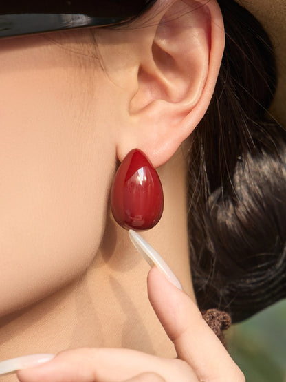 316L Stainless Steel 18K Gold PVD Red Enamel Waterdrop Earrings - Red Enamel Waterdrop Earrings Wholesale Stainless Steel Jewelry - Sensitive Skin Friendly - Detail 2