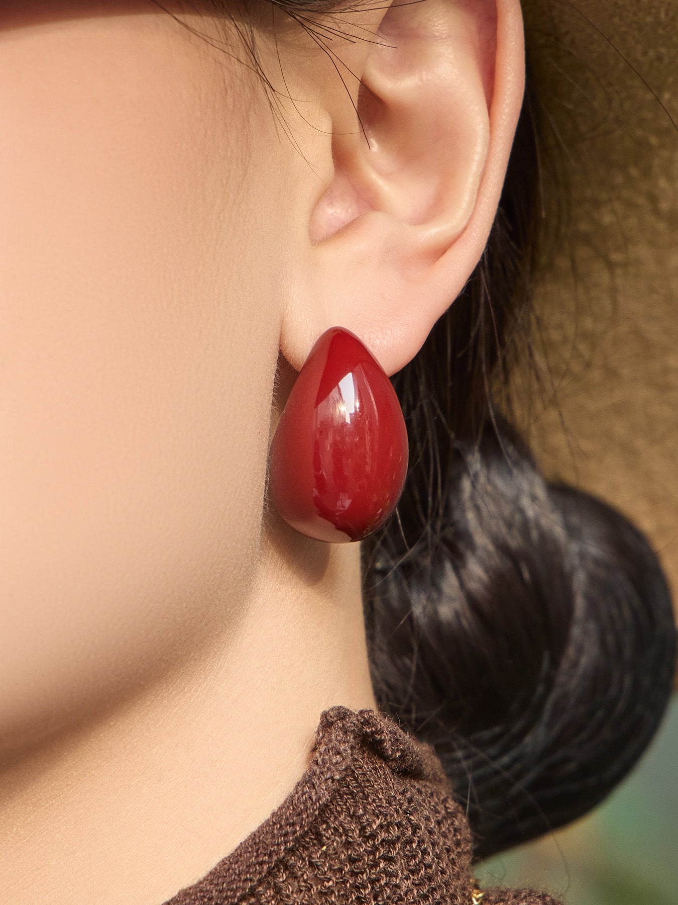 316L Stainless Steel 18K Gold PVD Red Enamel Waterdrop Earrings - Red Enamel Waterdrop Earrings Wholesale Stainless Steel Jewelry - Sensitive Skin Friendly - Detail 3