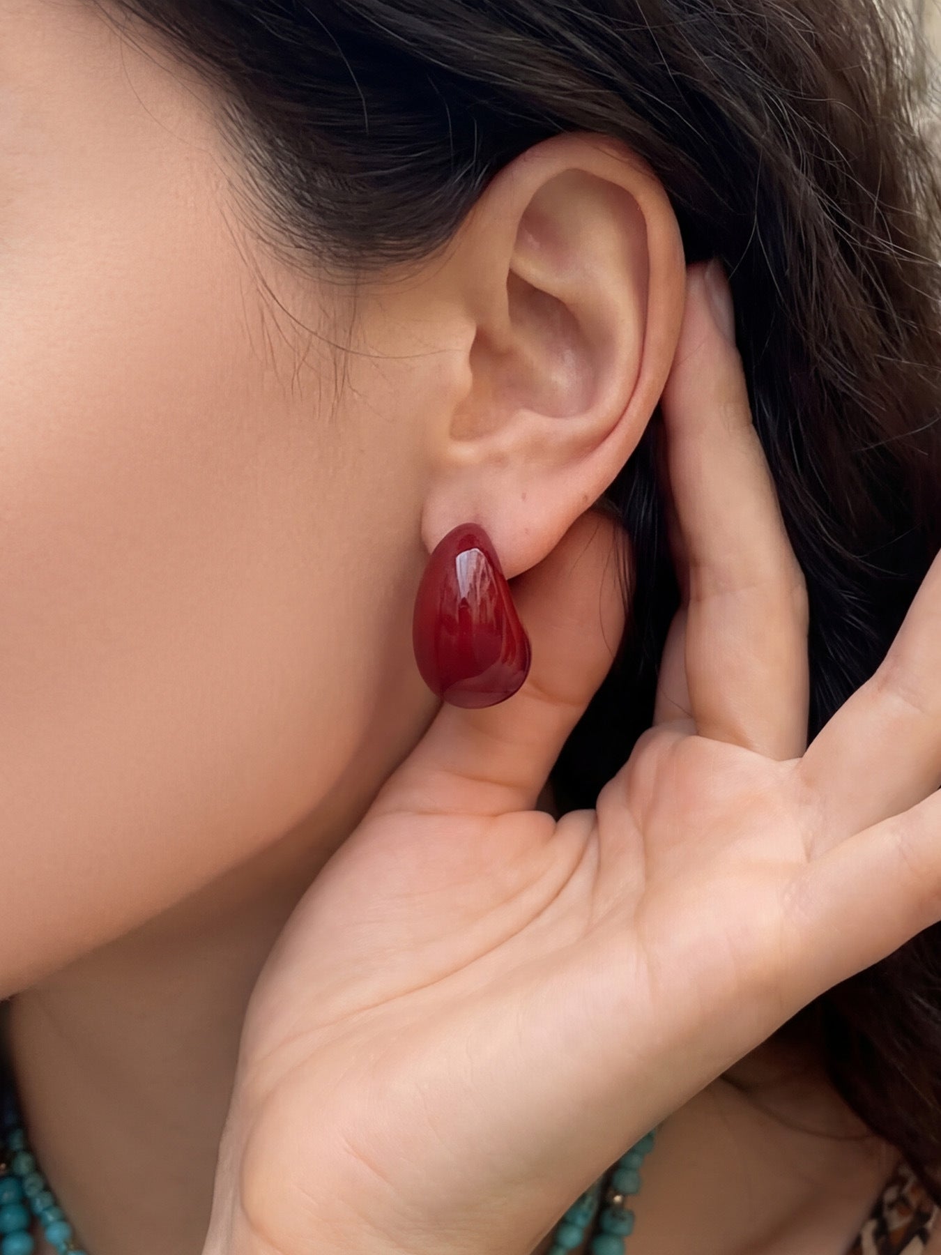 316L Stainless Steel 18K Gold PVD Red Enamel Waterdrop Earrings - Red Enamel Waterdrop Earrings Wholesale Stainless Steel Jewelry - Sensitive Skin Friendly - Detail 6