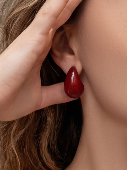 316L Stainless Steel 18K Gold PVD Red Enamel Waterdrop Earrings - Red Enamel Waterdrop Earrings Wholesale Stainless Steel Jewelry - Sensitive Skin Friendly - Detail 8