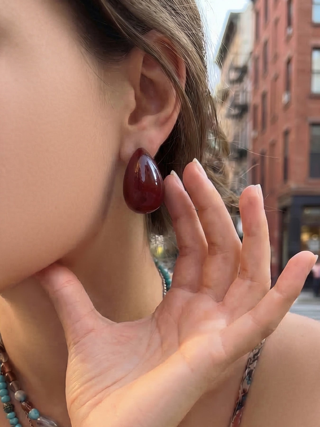 316L Stainless Steel 18K Gold PVD Red Enamel Waterdrop Earrings - Red Enamel Waterdrop Earrings Wholesale Stainless Steel Jewelry - Sensitive Skin Friendly - Detail 9
