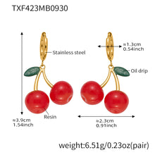 316L Stainless Steel 18K Gold PVD Resin Cherry Pendant Necklace and Earrings Set - Resin Cherry Pendant, Sweet, Playful, Modern, Charming, Fruit Jewelry, Enamel Jewelry Wholesale Stainless Steel Jewelry - Sensitive Skin Friendly - Detail 15