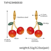 316L Stainless Steel 18K Gold PVD Resin Cherry Pendant Necklace and Earrings Set - Resin Cherry Pendant, Sweet, Playful, Modern, Charming, Fruit Jewelry, Enamel Jewelry Wholesale Stainless Steel Jewelry - Sensitive Skin Friendly - Detail 16