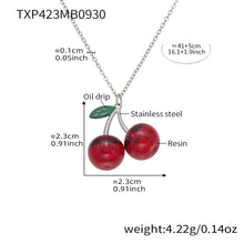 316L Stainless Steel 18K Gold PVD Resin Cherry Pendant Necklace and Earrings Set - Resin Cherry Pendant, Sweet, Playful, Modern, Charming, Fruit Jewelry, Enamel Jewelry Wholesale Stainless Steel Jewelry - Sensitive Skin Friendly - Detail 2