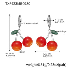 316L Stainless Steel 18K Gold PVD Resin Cherry Pendant Necklace and Earrings Set - Resin Cherry Pendant, Sweet, Playful, Modern, Charming, Fruit Jewelry, Enamel Jewelry Wholesale Stainless Steel Jewelry - Sensitive Skin Friendly - Detail 20
