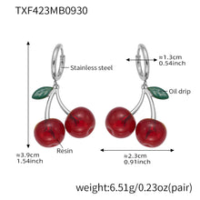 316L Stainless Steel 18K Gold PVD Resin Cherry Pendant Necklace and Earrings Set - Resin Cherry Pendant, Sweet, Playful, Modern, Charming, Fruit Jewelry, Enamel Jewelry Wholesale Stainless Steel Jewelry - Sensitive Skin Friendly - Detail 6