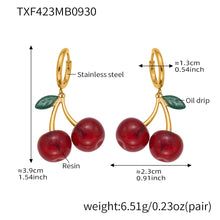 316L Stainless Steel 18K Gold PVD Resin Cherry Pendant Necklace and Earrings Set - Resin Cherry Pendant, Sweet, Playful, Modern, Charming, Fruit Jewelry, Enamel Jewelry Wholesale Stainless Steel Jewelry - Sensitive Skin Friendly - Detail 9