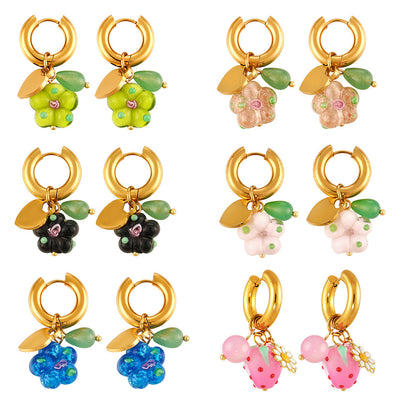 316L Stainless Steel 18K Gold PVD Resin Flower Agate Pendant Hoop Earrings - Sweet Floral Resin Agate Hoop Earrings Wholesale Stainless Steel Jewelry - Sensitive Skin Friendly - Detail 14