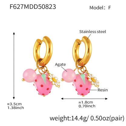 316L Stainless Steel 18K Gold PVD Resin Flower Agate Pendant Hoop Earrings - Sweet Floral Resin Agate Hoop Earrings Wholesale Stainless Steel Jewelry - Sensitive Skin Friendly - Detail 16