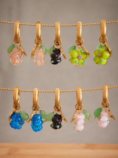 316L Stainless Steel 18K Gold PVD Resin Flower Agate Pendant Hoop Earrings - Sweet Floral Resin Agate Hoop Earrings Wholesale Stainless Steel Jewelry - Sensitive Skin Friendly - Detail 2