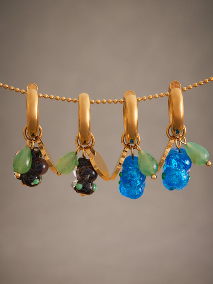 316L Stainless Steel 18K Gold PVD Resin Flower Agate Pendant Hoop Earrings - Sweet Floral Resin Agate Hoop Earrings Wholesale Stainless Steel Jewelry - Sensitive Skin Friendly - Detail 3