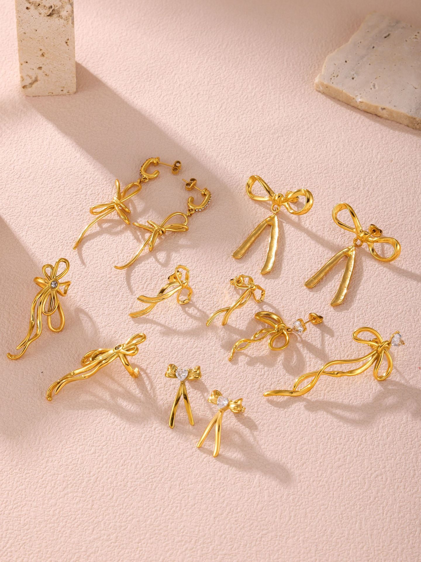 316L Stainless Steel 18K Gold PVD Ribbon Bow Tassel Earrings - Ribbon Bow Tassel Elegant Feminine Minimalist Wholesale Stainless Steel Jewelry - Sensitive Skin Friendly - Detail 10