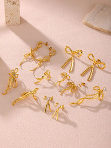 316L Stainless Steel 18K Gold PVD Ribbon Bow Tassel Earrings - Ribbon Bow Tassel Elegant Feminine Minimalist Wholesale Stainless Steel Jewelry - Sensitive Skin Friendly - Detail 10