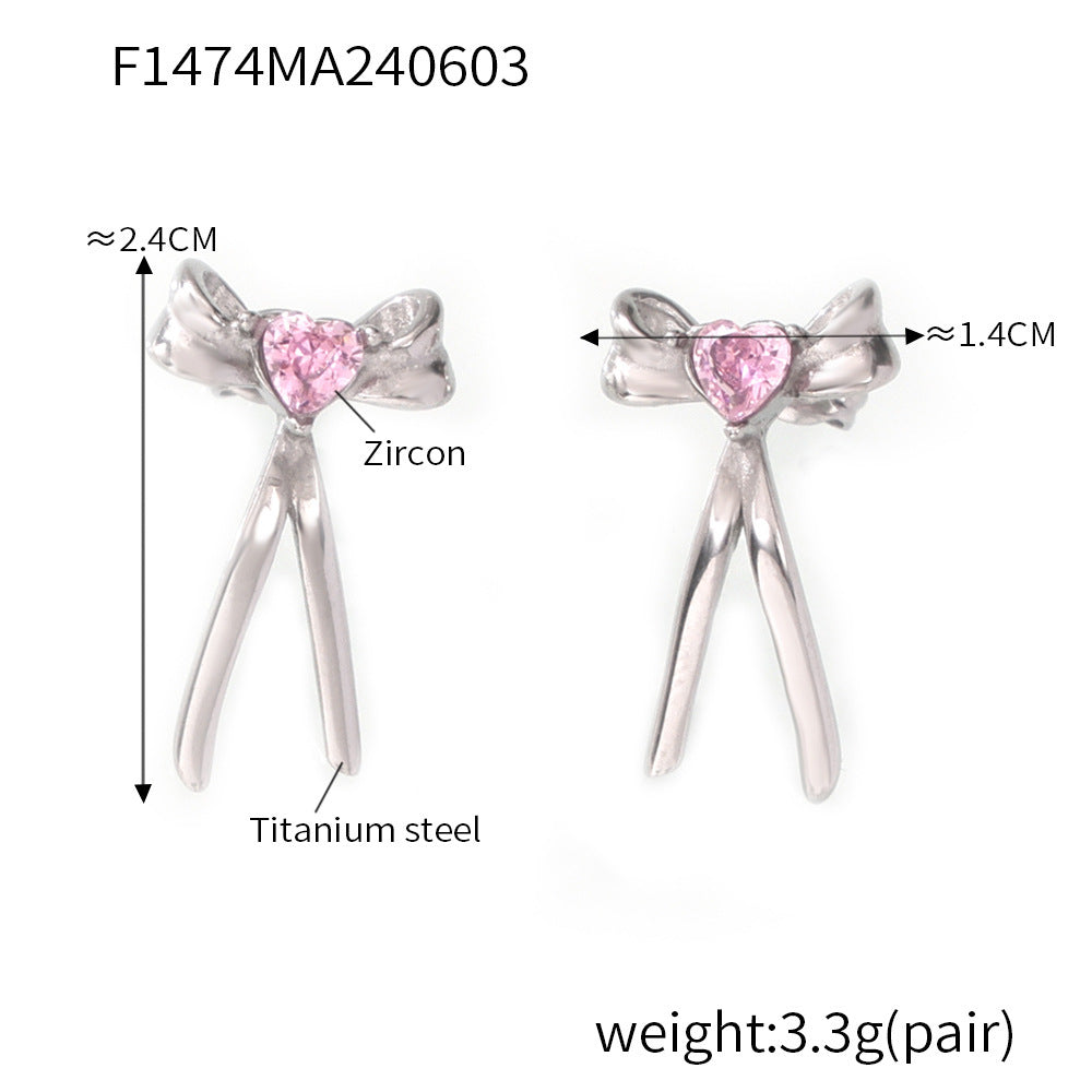 316L Stainless Steel 18K Gold PVD Ribbon Bow Tassel Earrings - Ribbon Bow Tassel Elegant Feminine Minimalist Wholesale Stainless Steel Jewelry - Sensitive Skin Friendly - Detail 11
