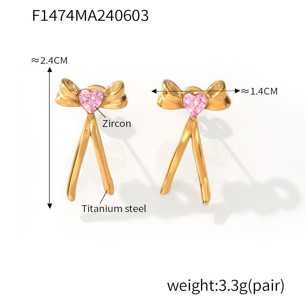 316L Stainless Steel 18K Gold PVD Ribbon Bow Tassel Earrings - Ribbon Bow Tassel Elegant Feminine Minimalist Wholesale Stainless Steel Jewelry - Sensitive Skin Friendly - Detail 12