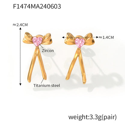 316L Stainless Steel 18K Gold PVD Ribbon Bow Tassel Earrings - Ribbon Bow Tassel Elegant Feminine Minimalist Wholesale Stainless Steel Jewelry - Sensitive Skin Friendly - Detail 12