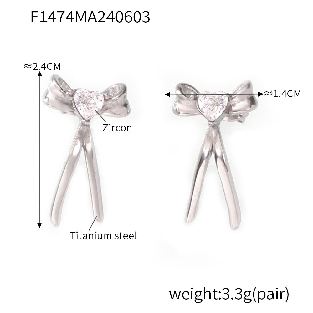 316L Stainless Steel 18K Gold PVD Ribbon Bow Tassel Earrings - Ribbon Bow Tassel Elegant Feminine Minimalist Wholesale Stainless Steel Jewelry - Sensitive Skin Friendly - Detail 13