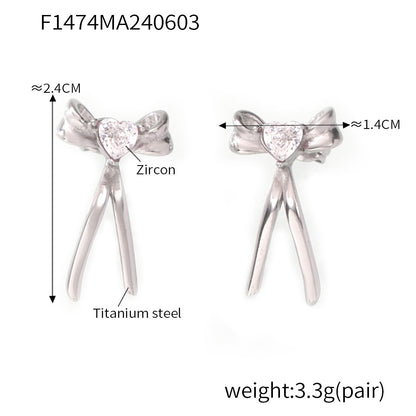 316L Stainless Steel 18K Gold PVD Ribbon Bow Tassel Earrings - Ribbon Bow Tassel Elegant Feminine Minimalist Wholesale Stainless Steel Jewelry - Sensitive Skin Friendly - Detail 13