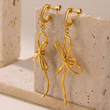 316L Stainless Steel 18K Gold PVD Ribbon Bow Tassel Earrings - Ribbon Bow Tassel Elegant Feminine Minimalist Wholesale Stainless Steel Jewelry - Sensitive Skin Friendly - Detail 15