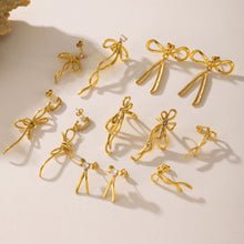 316L Stainless Steel 18K Gold PVD Ribbon Bow Tassel Earrings - Ribbon Bow Tassel Elegant Feminine Minimalist Wholesale Stainless Steel Jewelry - Sensitive Skin Friendly - Detail 16