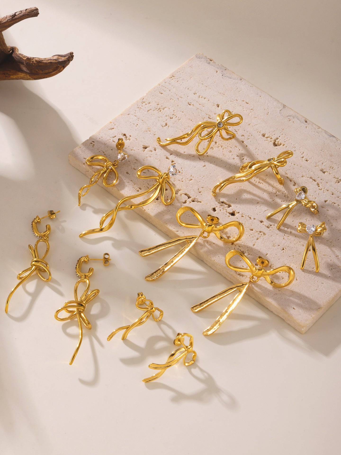 316L Stainless Steel 18K Gold PVD Ribbon Bow Tassel Earrings - Ribbon Bow Tassel Elegant Feminine Minimalist Wholesale Stainless Steel Jewelry - Sensitive Skin Friendly - Detail 3