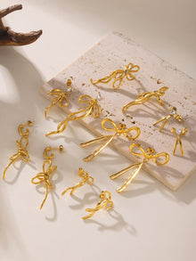 316L Stainless Steel 18K Gold PVD Ribbon Bow Tassel Earrings - Ribbon Bow Tassel Elegant Feminine Minimalist Wholesale Stainless Steel Jewelry - Sensitive Skin Friendly - Detail 3