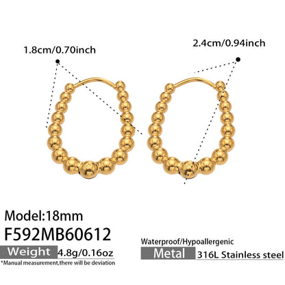 316L Stainless Steel 18K Gold PVD Round Bead Earrings - Round Bead Elegant Style Wholesale Stainless Steel Jewelry - Sensitive Skin Friendly - Detail 10