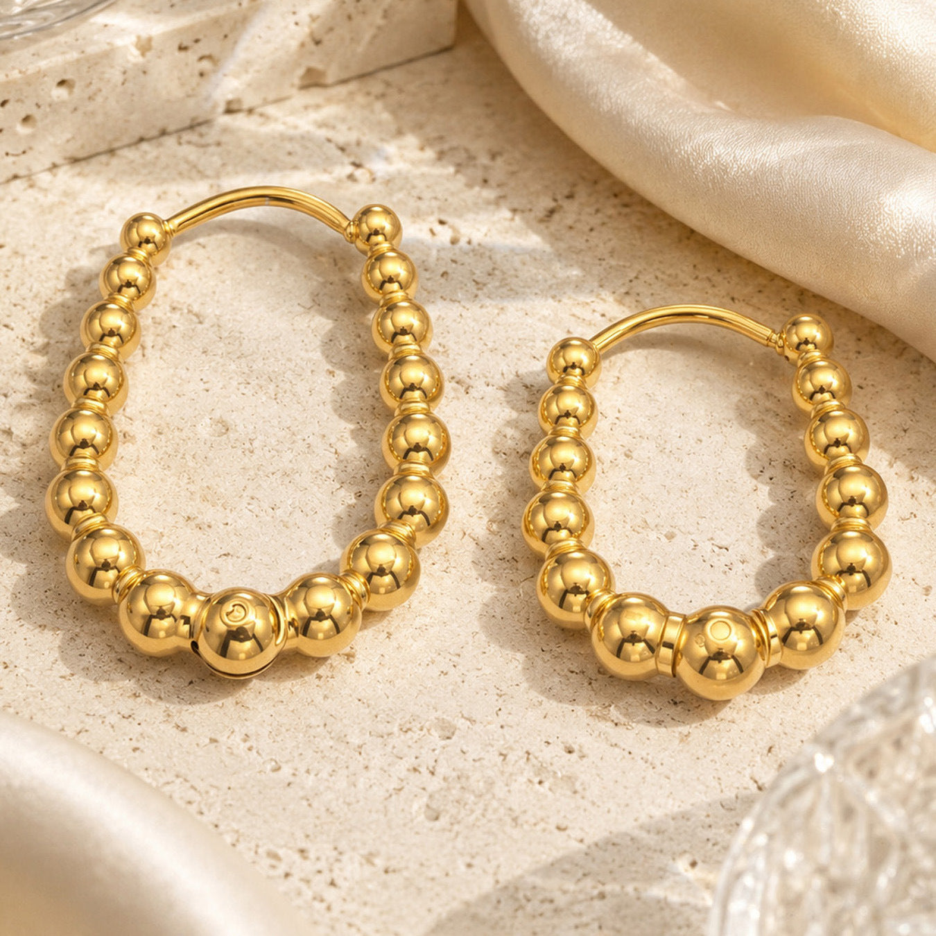 316L Stainless Steel 18K Gold PVD Round Bead Earrings - Round Bead Elegant Style Wholesale Stainless Steel Jewelry - Sensitive Skin Friendly - Detail 11