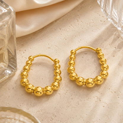 316L Stainless Steel 18K Gold PVD Round Bead Earrings - Round Bead Elegant Style Wholesale Stainless Steel Jewelry - Sensitive Skin Friendly - Detail 2