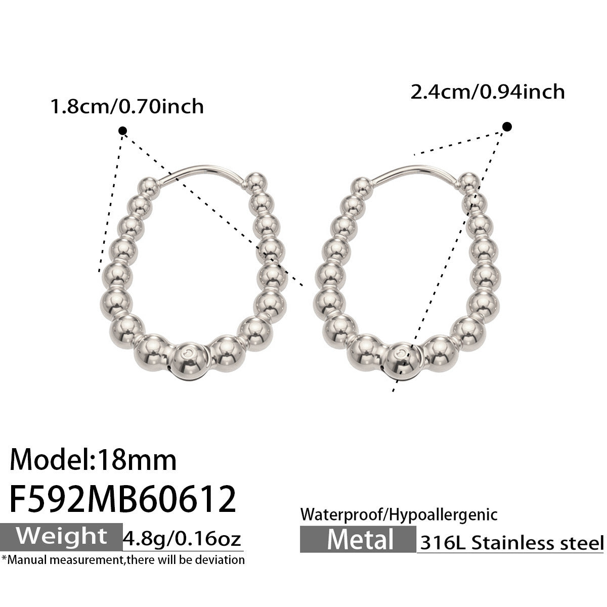 316L Stainless Steel 18K Gold PVD Round Bead Earrings - Round Bead Elegant Style Wholesale Stainless Steel Jewelry - Sensitive Skin Friendly - Detail 3