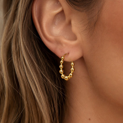 316L Stainless Steel 18K Gold PVD Round Bead Earrings - Round Bead Elegant Style Wholesale Stainless Steel Jewelry - Sensitive Skin Friendly - Detail 4