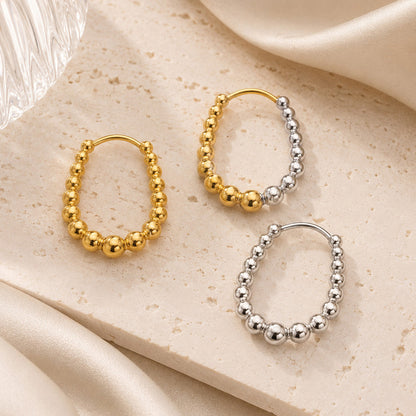 316L Stainless Steel 18K Gold PVD Round Bead Earrings - Round Bead Elegant Style Wholesale Stainless Steel Jewelry - Sensitive Skin Friendly - Detail 5