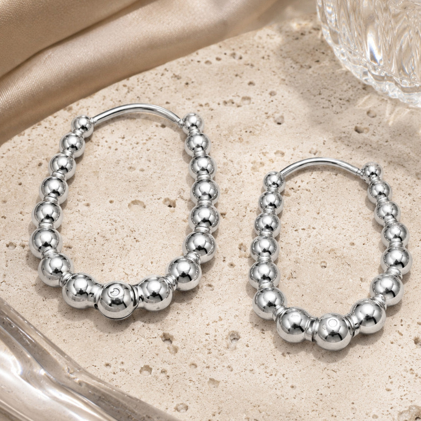 316L Stainless Steel 18K Gold PVD Round Bead Earrings - Round Bead Elegant Style Wholesale Stainless Steel Jewelry - Sensitive Skin Friendly - Detail 9