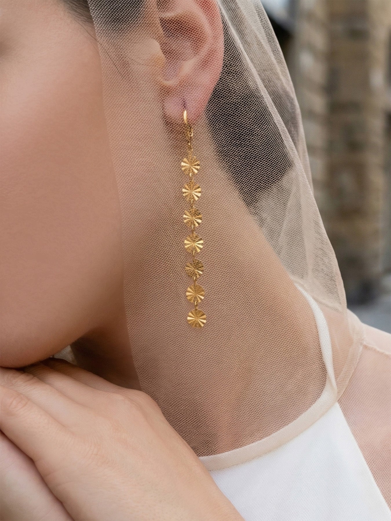 316L Stainless Steel 18K Gold PVD Round Disc Tassel Dangle Hoop Earrings - Round Disc Tassel Dangle Hoop 18K Gold PVD Trendy Wholesale Stainless Steel Jewelry - Sensitive Skin Friendly - Detail 10
