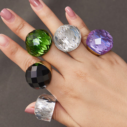 316L Stainless Steel 18K Gold PVD Round Faceted Glass Stone Ring - Round Faceted Glass Stone, Elegant, Versatile, Minimalist Wholesale Stainless Steel Jewelry - Sensitive Skin Friendly - Detail 20