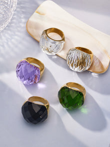 316L Stainless Steel 18K Gold PVD Round Faceted Glass Stone Ring - Round Faceted Glass Stone, Elegant, Versatile, Minimalist Wholesale Stainless Steel Jewelry - Sensitive Skin Friendly - Detail 5