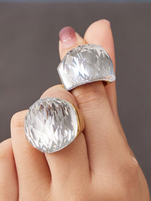 316L Stainless Steel 18K Gold PVD Round Faceted Glass Stone Ring - Round Faceted Glass Stone, Elegant, Versatile, Minimalist Wholesale Stainless Steel Jewelry - Sensitive Skin Friendly - Detail 6