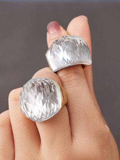 316L Stainless Steel 18K Gold PVD Round Faceted Glass Stone Ring - Round Faceted Glass Stone, Elegant, Versatile, Minimalist Wholesale Stainless Steel Jewelry - Sensitive Skin Friendly - Detail 6