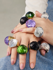 316L Stainless Steel 18K Gold PVD Round Faceted Glass Stone Ring - Round Faceted Glass Stone, Elegant, Versatile, Minimalist Wholesale Stainless Steel Jewelry - Sensitive Skin Friendly - Detail 7
