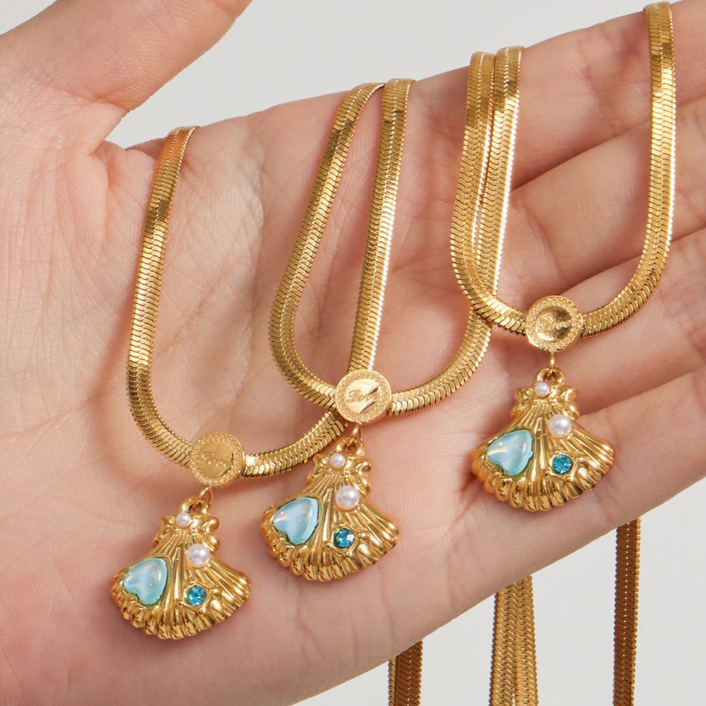 316L Stainless Steel 18K Gold PVD Shell Pearl Pendant Necklace - Coastal Shell Pearl Pendant Necklace Wholesale Stainless Steel Jewelry - Sensitive Skin Friendly - Detail 10
