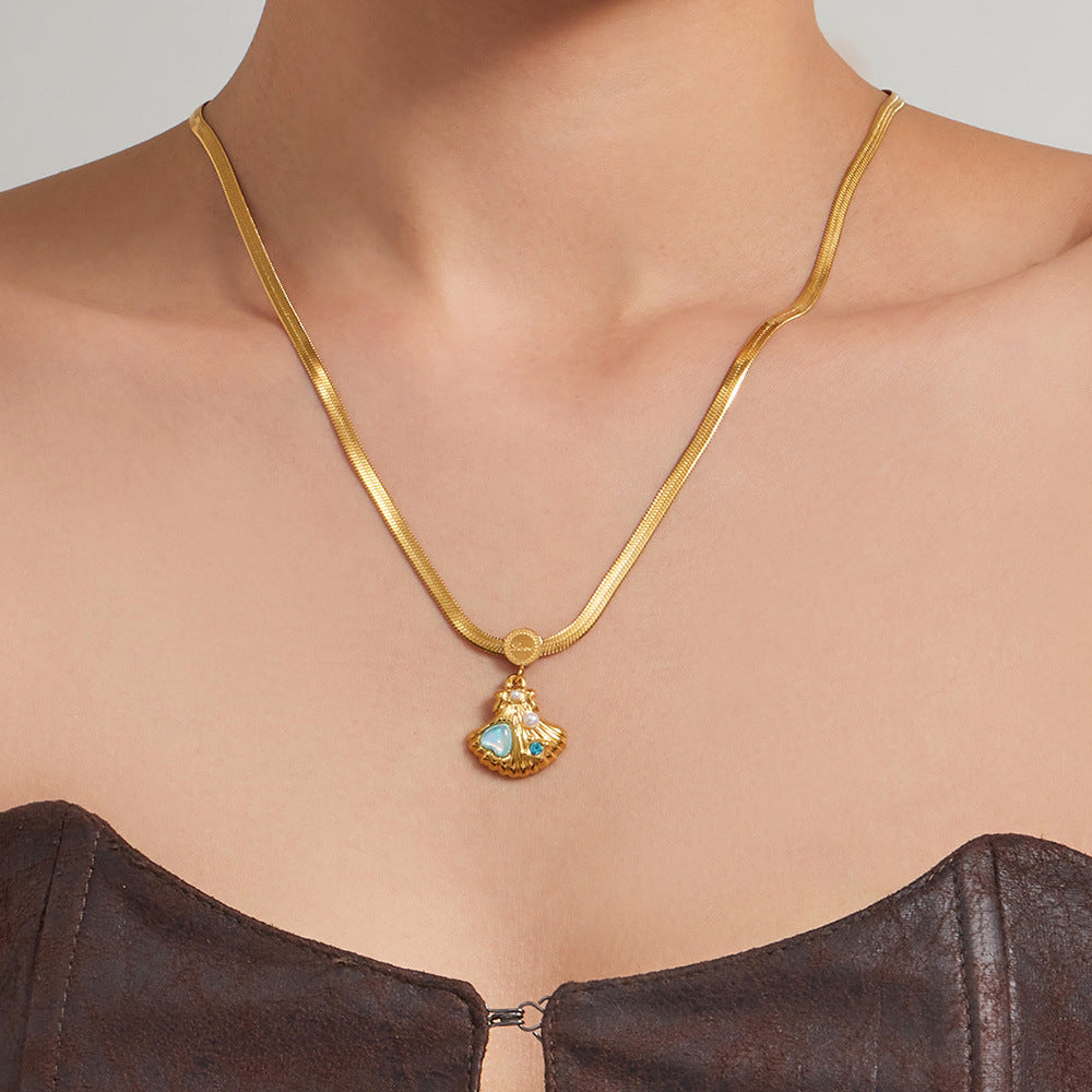 316L Stainless Steel 18K Gold PVD Shell Pearl Pendant Necklace - Coastal Shell Pearl Pendant Necklace Wholesale Stainless Steel Jewelry - Sensitive Skin Friendly - Detail 11