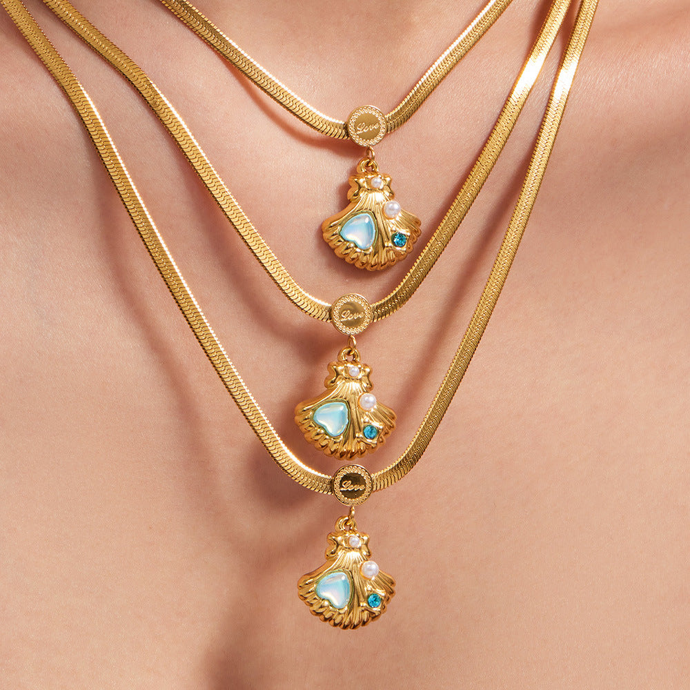 316L Stainless Steel 18K Gold PVD Shell Pearl Pendant Necklace - Coastal Shell Pearl Pendant Necklace Wholesale Stainless Steel Jewelry - Sensitive Skin Friendly - Detail 12