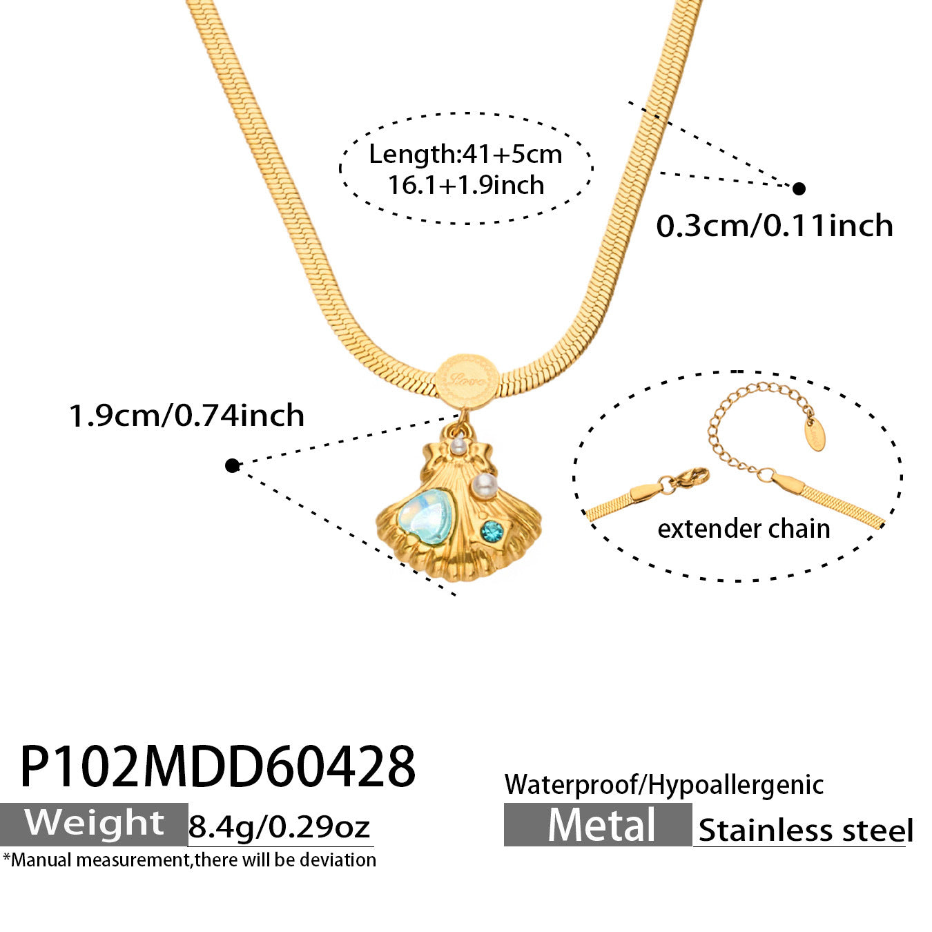 316L Stainless Steel 18K Gold PVD Shell Pearl Pendant Necklace - Coastal Shell Pearl Pendant Necklace Wholesale Stainless Steel Jewelry - Sensitive Skin Friendly - Detail 13