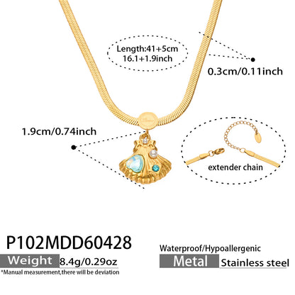 316L Stainless Steel 18K Gold PVD Shell Pearl Pendant Necklace - Coastal Shell Pearl Pendant Necklace Wholesale Stainless Steel Jewelry - Sensitive Skin Friendly - Detail 13