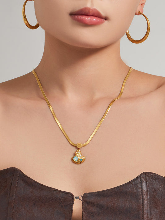 316L Stainless Steel 18K Gold PVD Shell Pearl Pendant Necklace - Coastal Shell Pearl Pendant Necklace Wholesale Stainless Steel Jewelry - Sensitive Skin Friendly - Detail 14