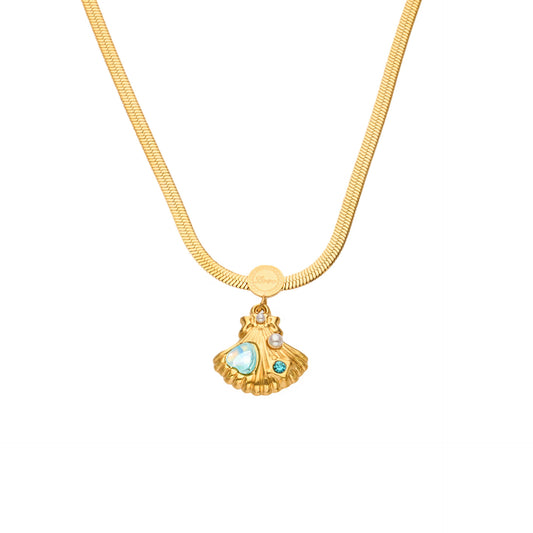 316L Stainless Steel 18K Gold PVD Shell Pearl Pendant Necklace - Coastal Shell Pearl Pendant Necklace Wholesale Stainless Steel Jewelry - Sensitive Skin Friendly - Detail 9