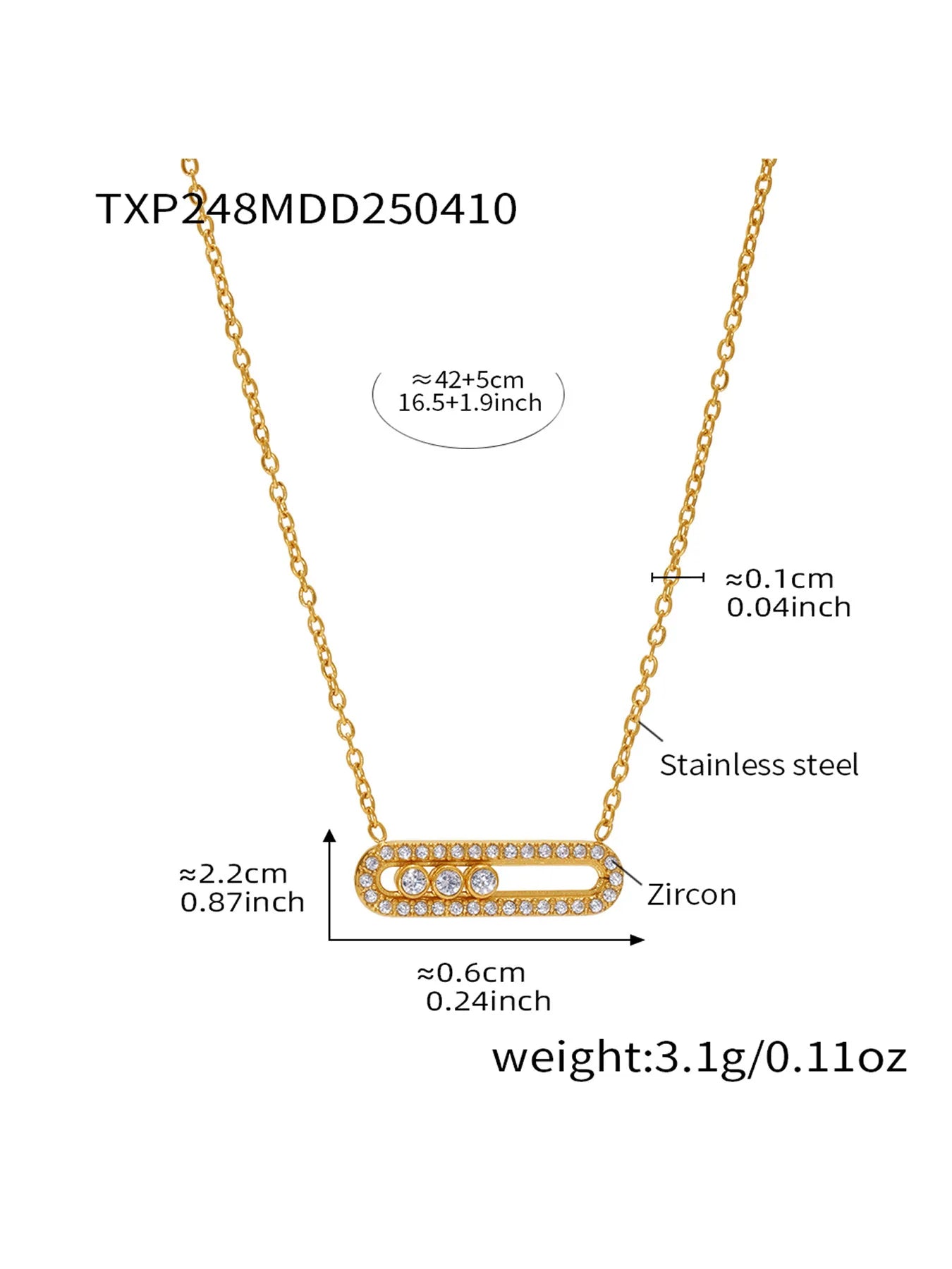 316L Stainless Steel 18K Gold PVD Sliding Zircon Open Ring & Necklace Set - Sliding Zircon, Open Ring, Minimalist, Modern, Light Luxury Wholesale Stainless Steel Jewelry - Sensitive Skin Friendly - Detail 10